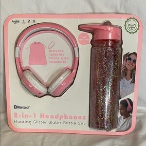Pink 2-in-1 Headphones (Bluetooth) and Glitter Water Bottle Set